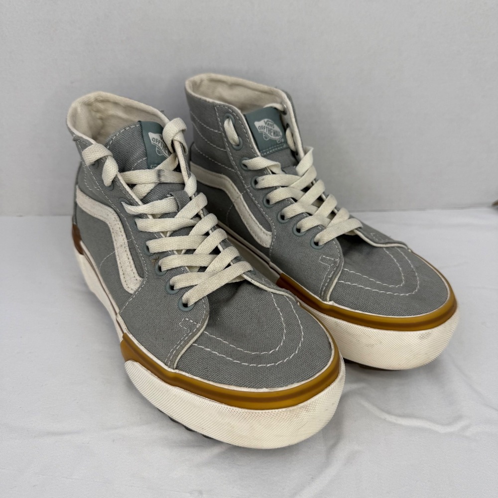 Vans Sk8-Hi Stacked Pewter Gray Canvas‎ Platform High Top Sneakers Womens 6.5